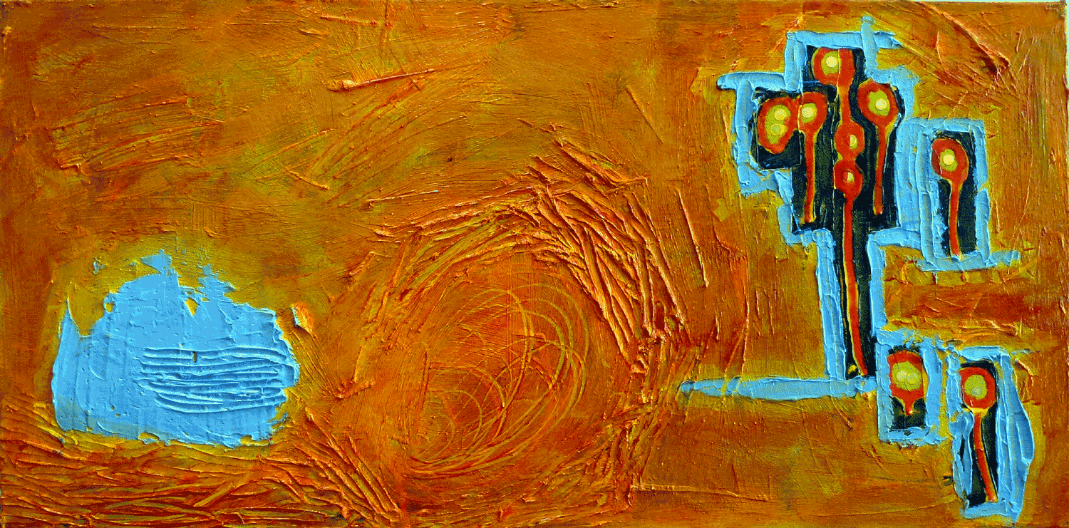 Hay Bales Block Your Avatar Failure 2.0 2013 | oil and sequins on canvas | 10 x 24 | $325