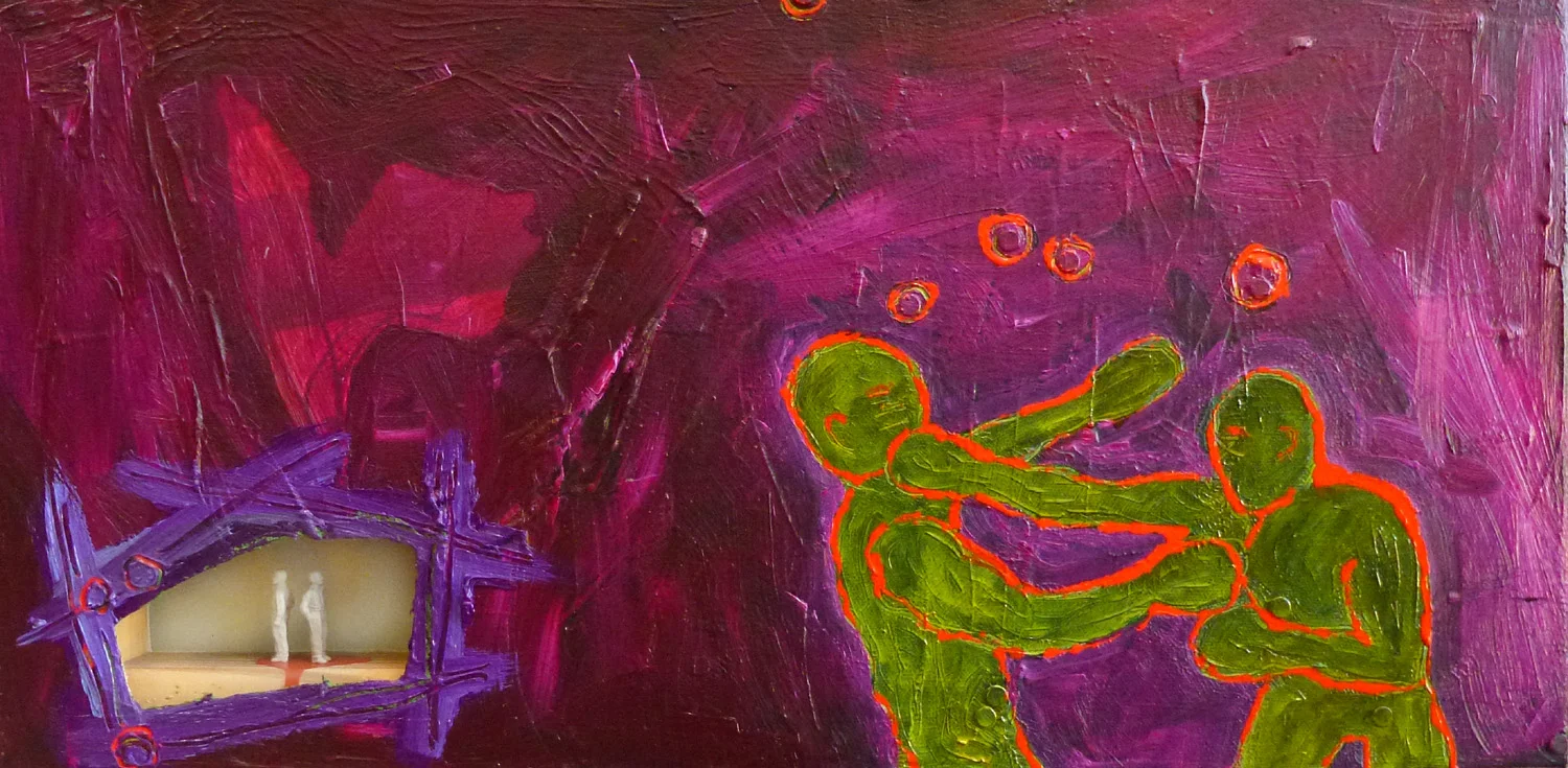 The Dysfunction is Growing 2.0 2014 | oil, sequins and found objects on canvas | 10 x 20 | $325