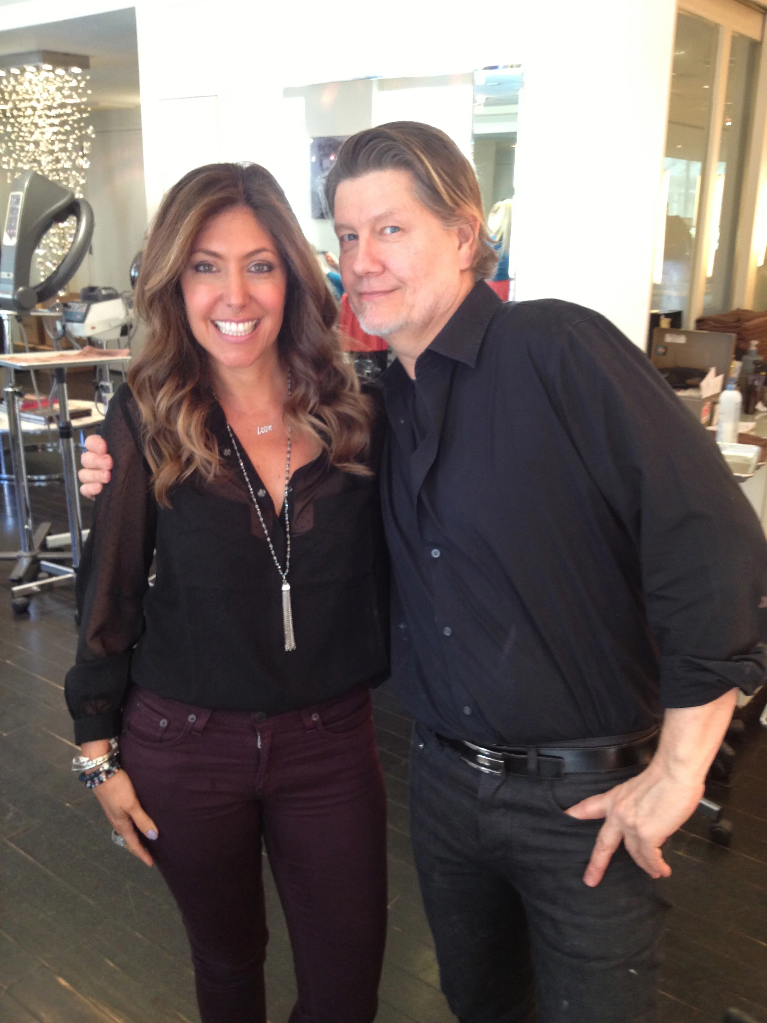 With Steve after he performed his usual magic! Honey colored highlights, lighter at the ends. LOVE!