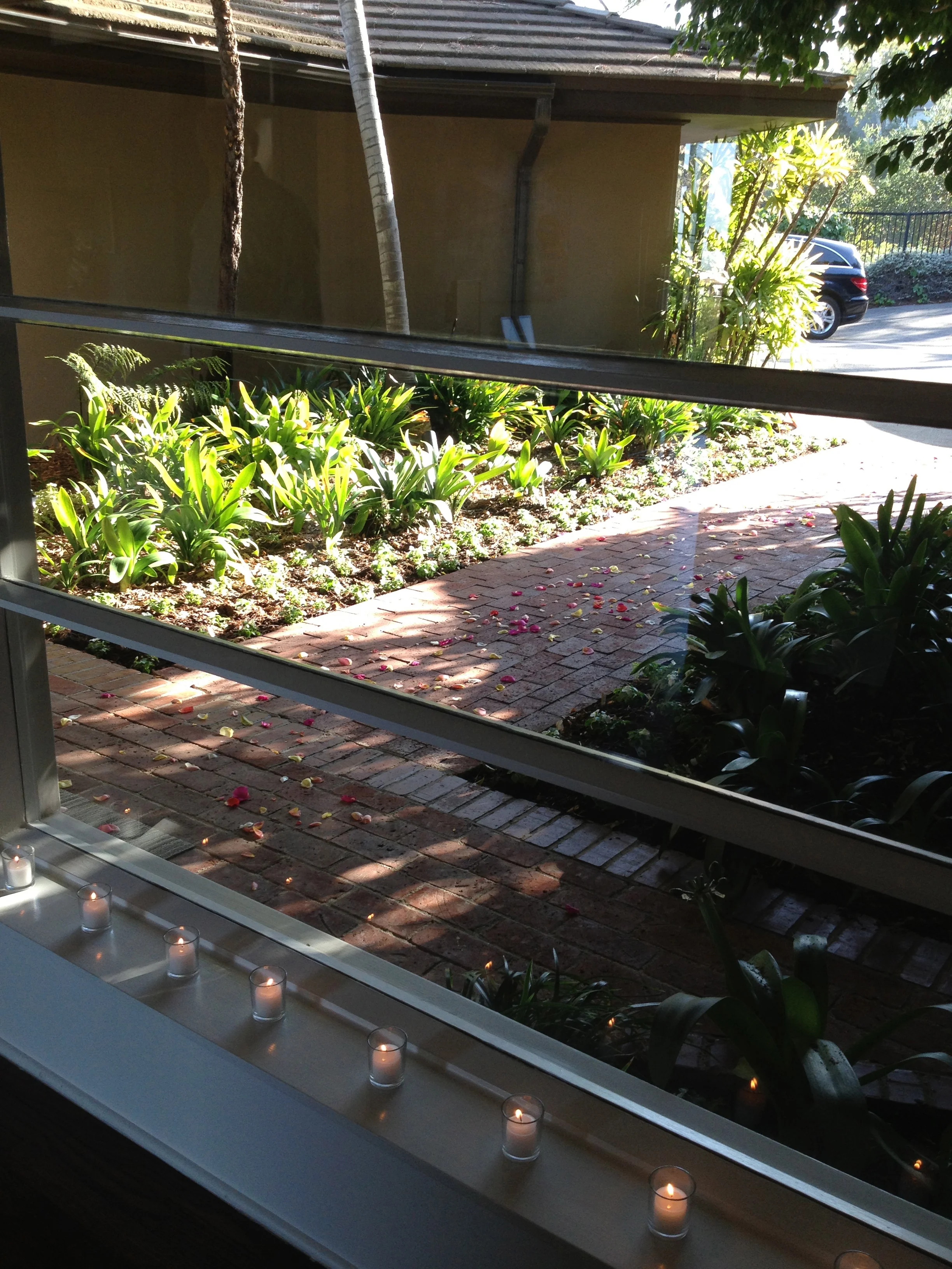 Candles everywhere! Rose petals on the walkway add a nice touch.