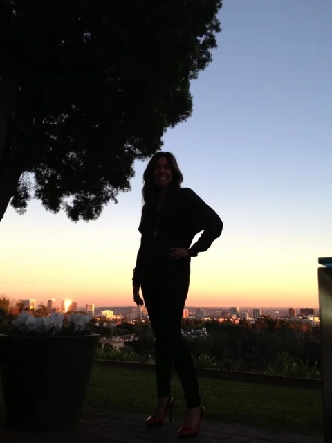 In my back yard in Bel Air. Beautiful pink sunset with a view of LA.
