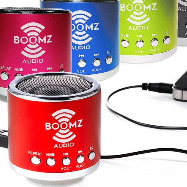 Great listening to your tunes in stereo while away. Mini Portable Boomz Audio Speaker $18