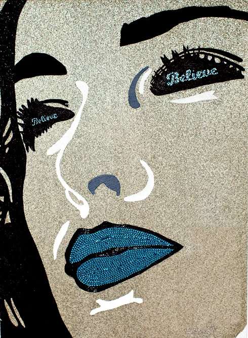 All images courtesy of the Artist and Lyons Wier Gallery, New York "Believe", 2013 Beads, Rhinestones and Embroidery on Canvas, 60 x 43 in / 152 x 109 cm