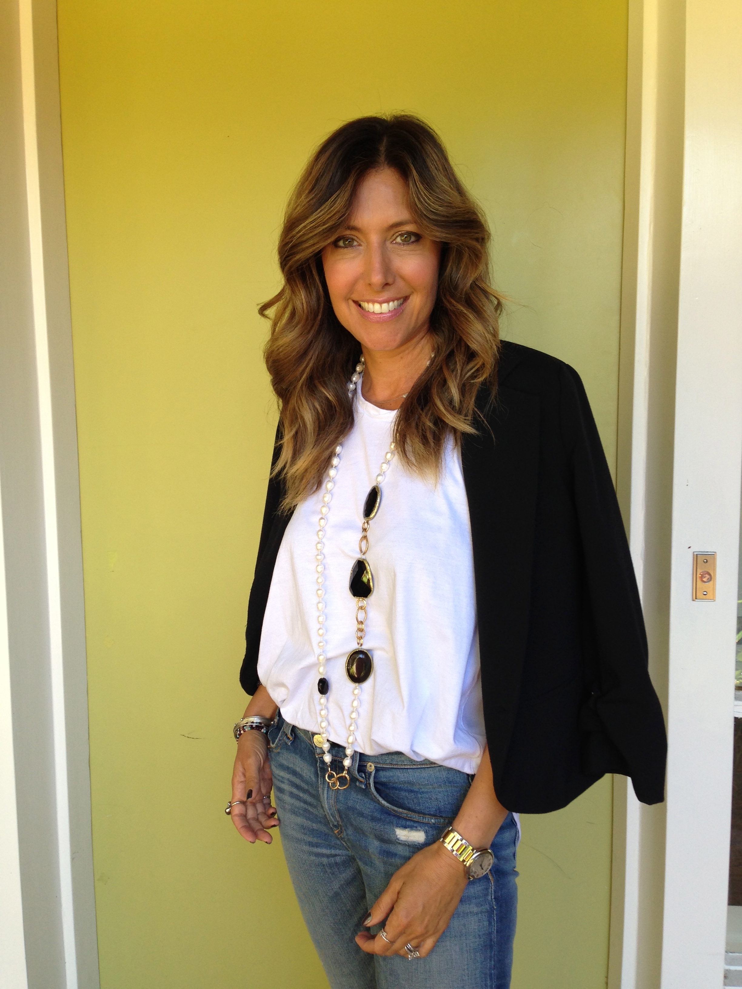 Cropped jacket: Urban Outfitters (no longer available) Tank top :Phillip Lim for Target (no longer available) Necklace: Final Touches by Essie B., $150. For purchase, contact Melissa@melissameyers.net