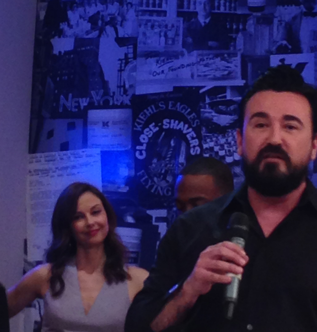 Ashley Judd, Anthony Mackie (back), and Kiehl's USA President Chris Salgardo at the unveiling partnership event in Santa Monica.