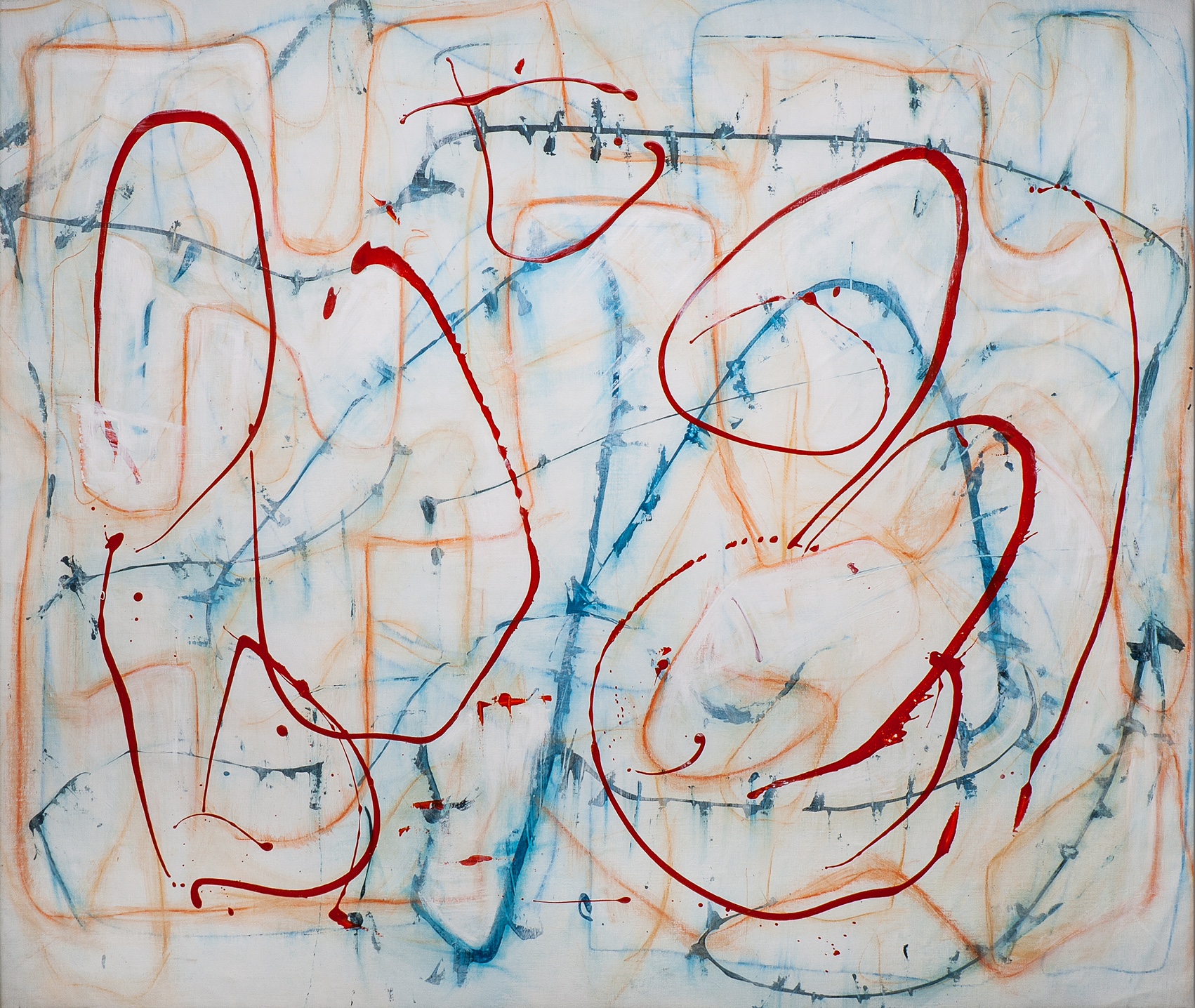 Pinnacle, acrylic, watercolor pencil, chalk on linen, 42" x 50"
