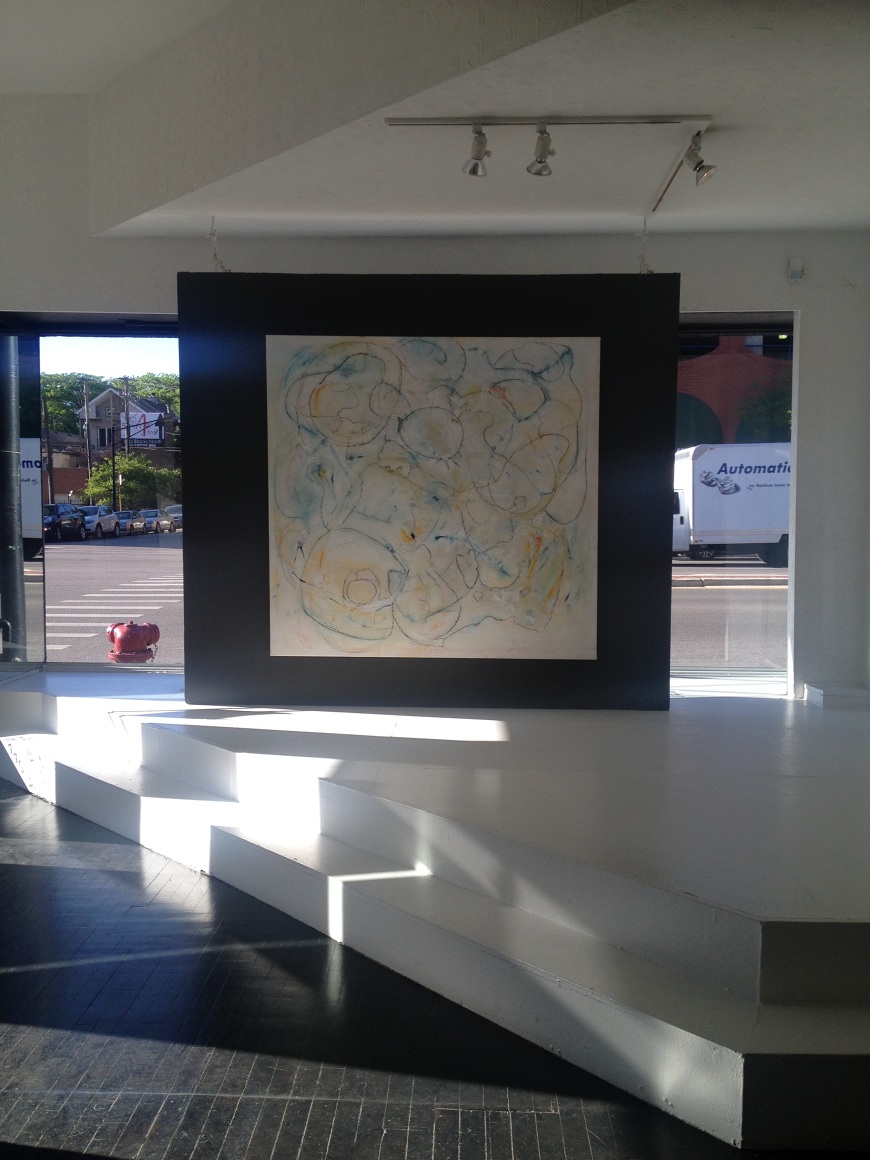 Large painting hanging at the Thomas Masters Gallery (sold). Invasion from the Inside Out , 65x65