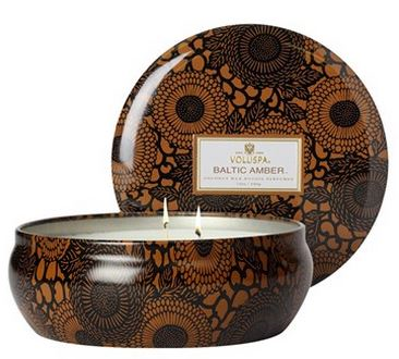 Voluspa Japonica Baltic Amber Candle, $18 . 12 oz. 60-hour burn time. 21/4"H with 16" circumference.