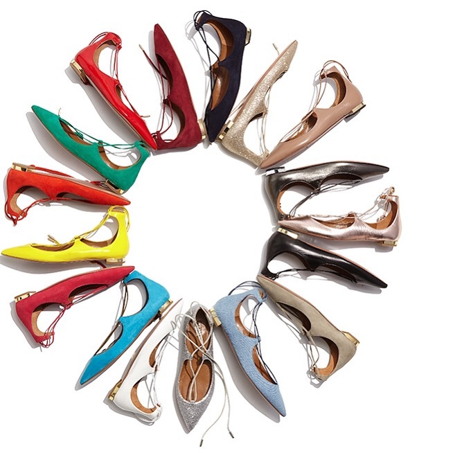 Aquazzura makes the lace up ballet flat in an array of fun colors. Photo credit: Bergdorf Goodman