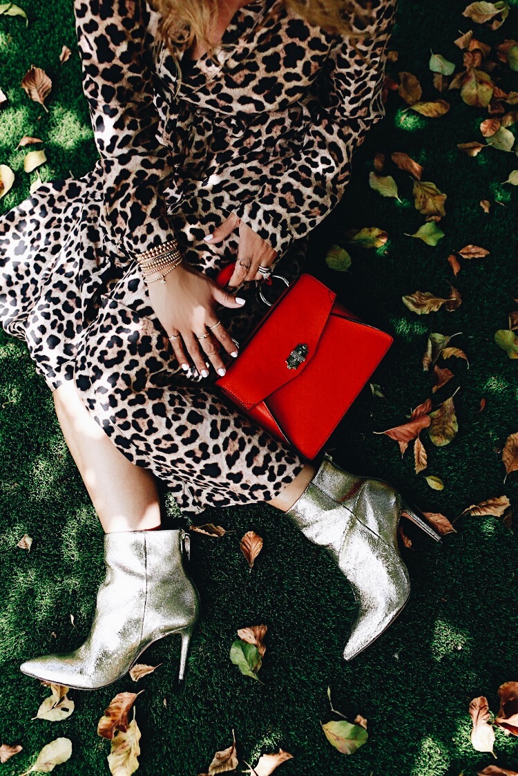 Dress: Zara. Booties: Schutz // Similar gold booties here and here. Bag: Proenza Schouler