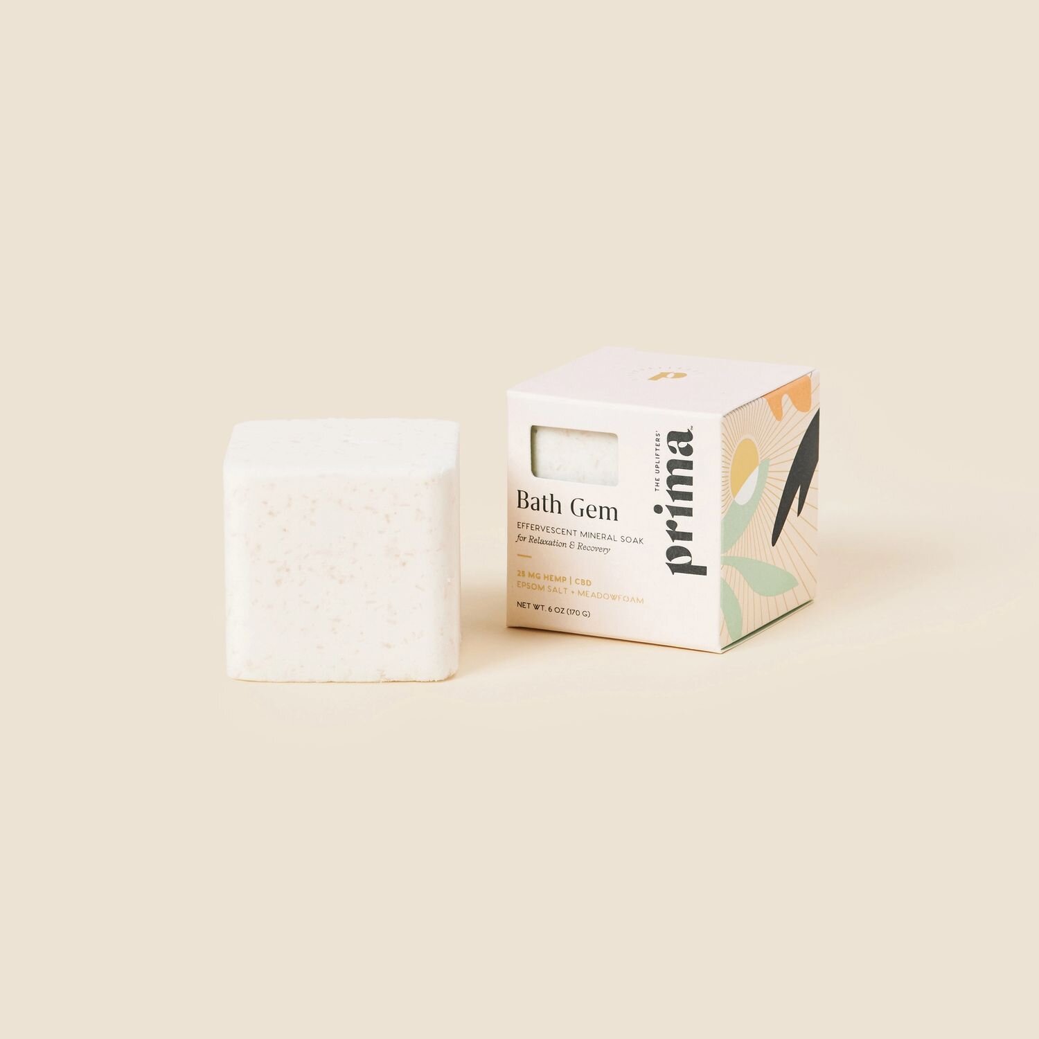 Prima Bath Gem - Effervescent mineral soak for relaxation & recovery made with 25mg Broad Spectrum Hemp CBD. Use GLOWGIRL for 20% off