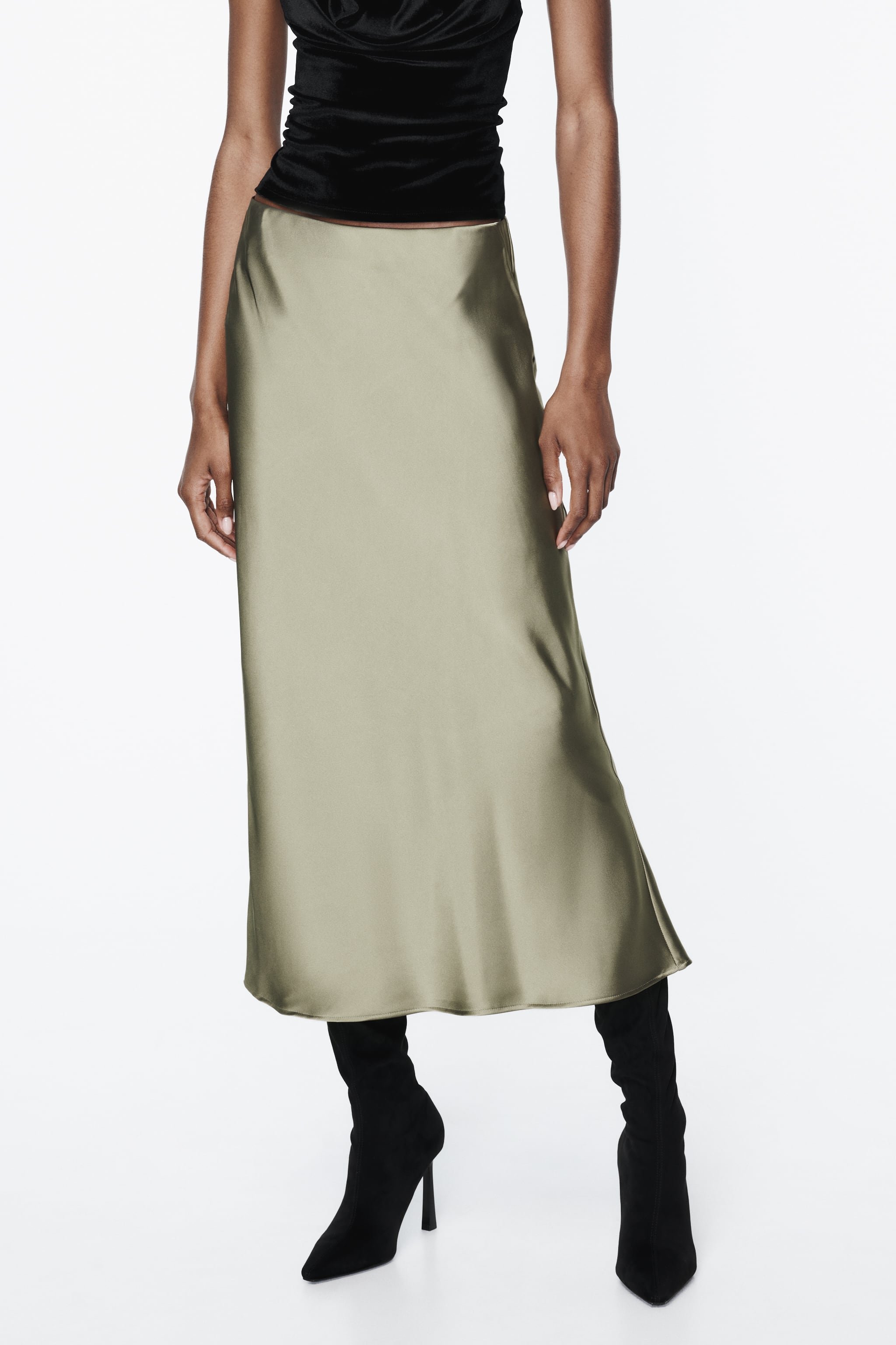 Satin Effect Midi Skirt - $45.90