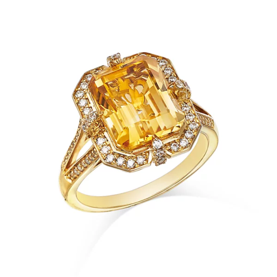 Citrine &amp; Diamond Ring 14K Gold