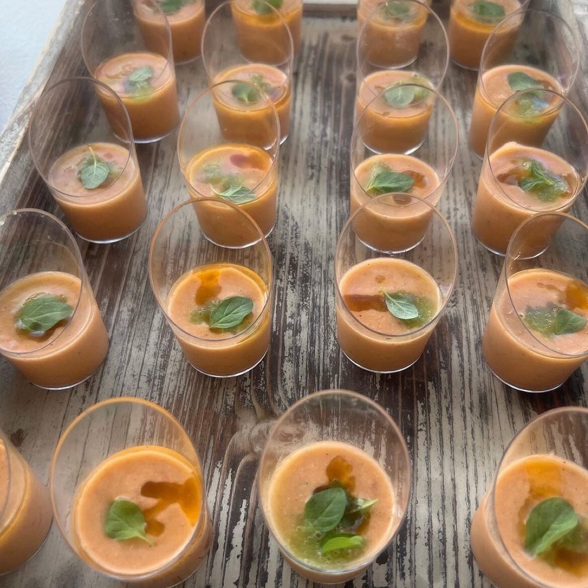 Watermelon roasted corn gazpacho, Serano oil , cucumber, granita, baby mint shooters. 

Thanks for the shoutout @chefbaraka
&ldquo;I Loved working with Culinary Eye Catering. Beautiful delicious food, attention to detail, couldn&rsquo;t ask to work w