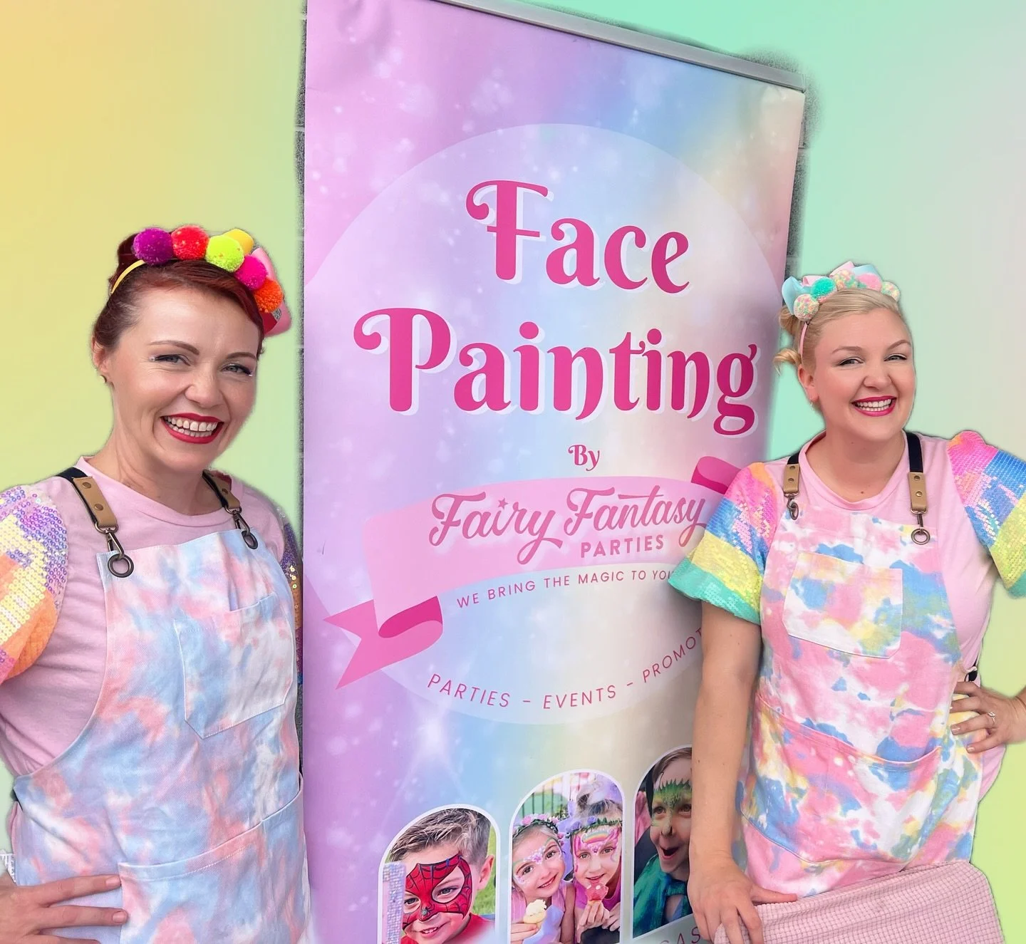 Have you seen our face painting team around lately?

Andrea on the left, and me(Carolynn)on the right;)

I always feel a little chuffed when people say
 &ldquo;oh are you the face painter?&rdquo; 
Even before I&rsquo;ve set up! 
I take it as a compli