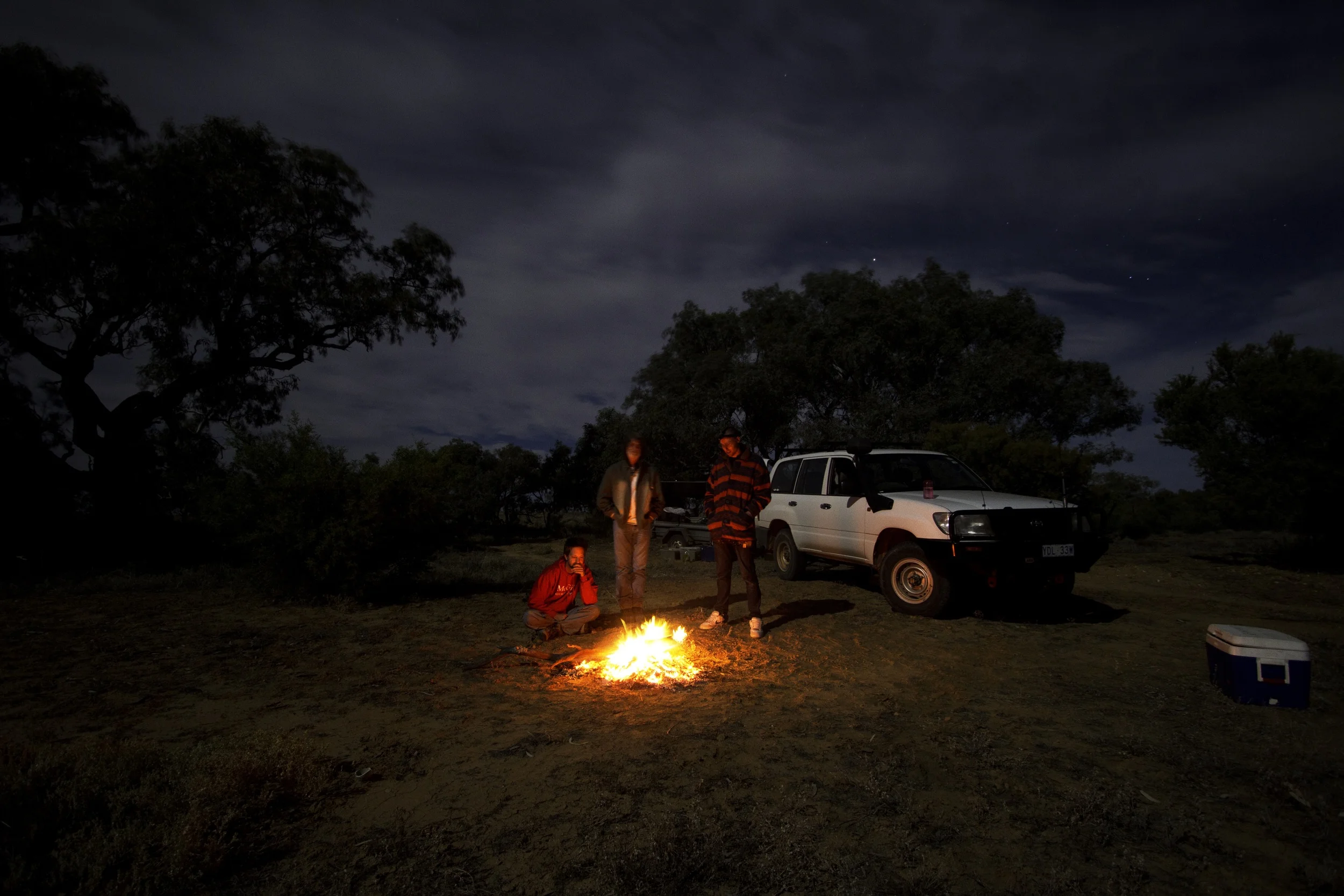 Campfire with the trailer during happier times.