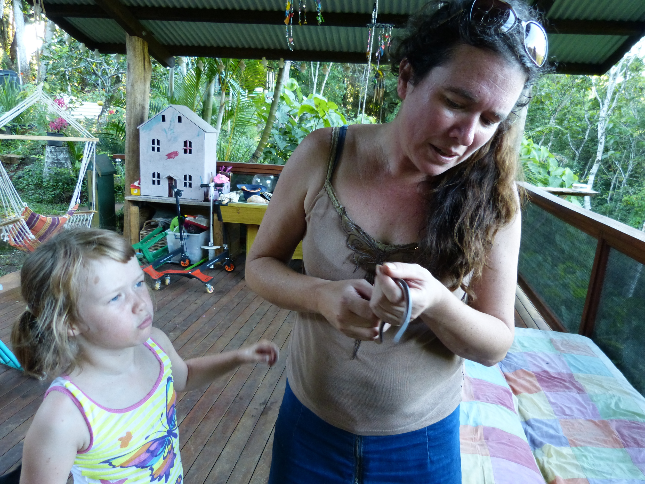 Jo and her daughter Ava investigating the blind snake I found on their property. When I arrive somewhere new my first reaction is often to flip any debris I find lying around the place. Snakes, frogs and all manner of cool creepy crawly critters are to be found under them. I like to think it's an endearing character trait.