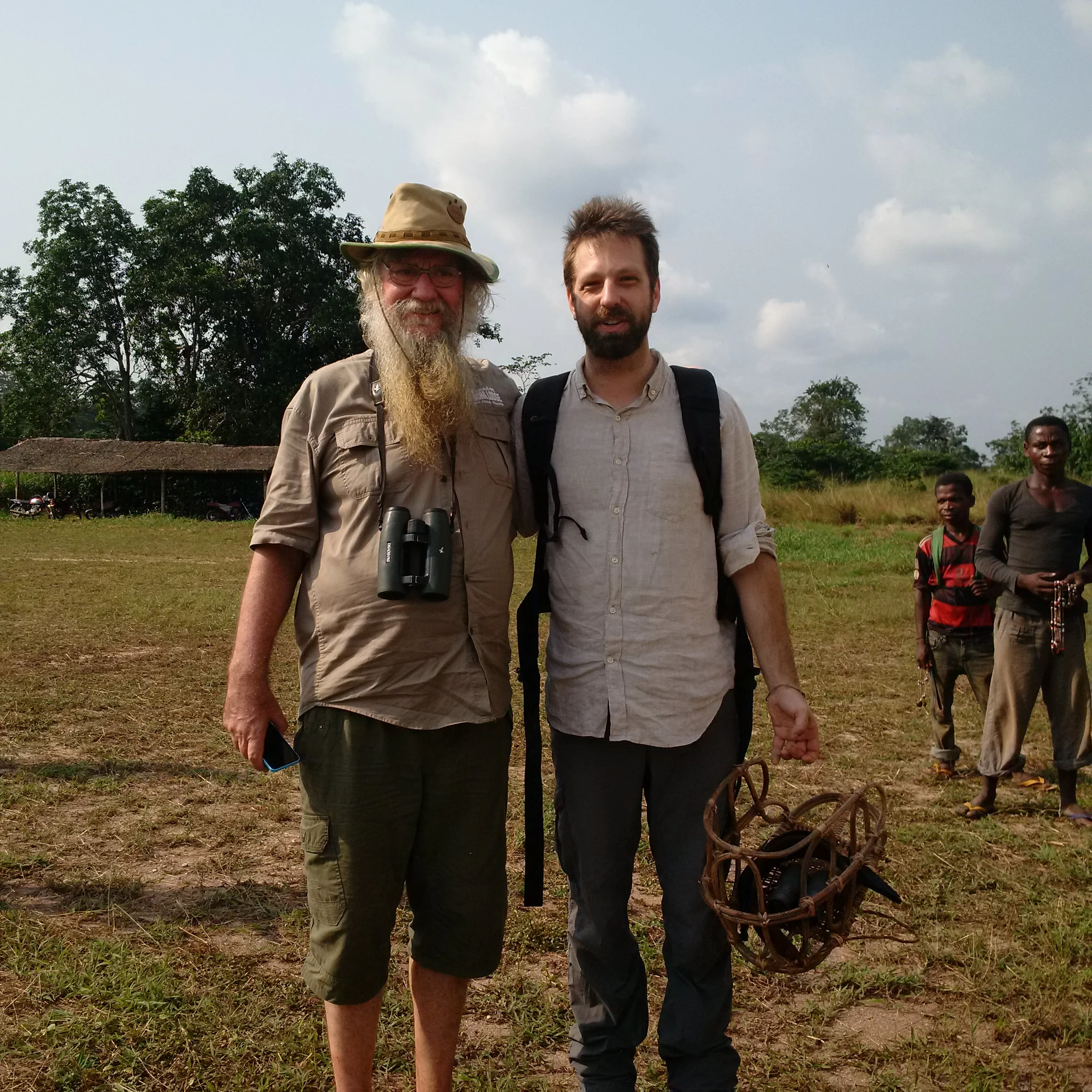 Rod Cassidy (L), owner of Sangha Lodge, and me at the Bayanga airstrip.