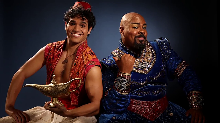 Adam Jacobs and James Monroe Iglehart in Aladdin . 