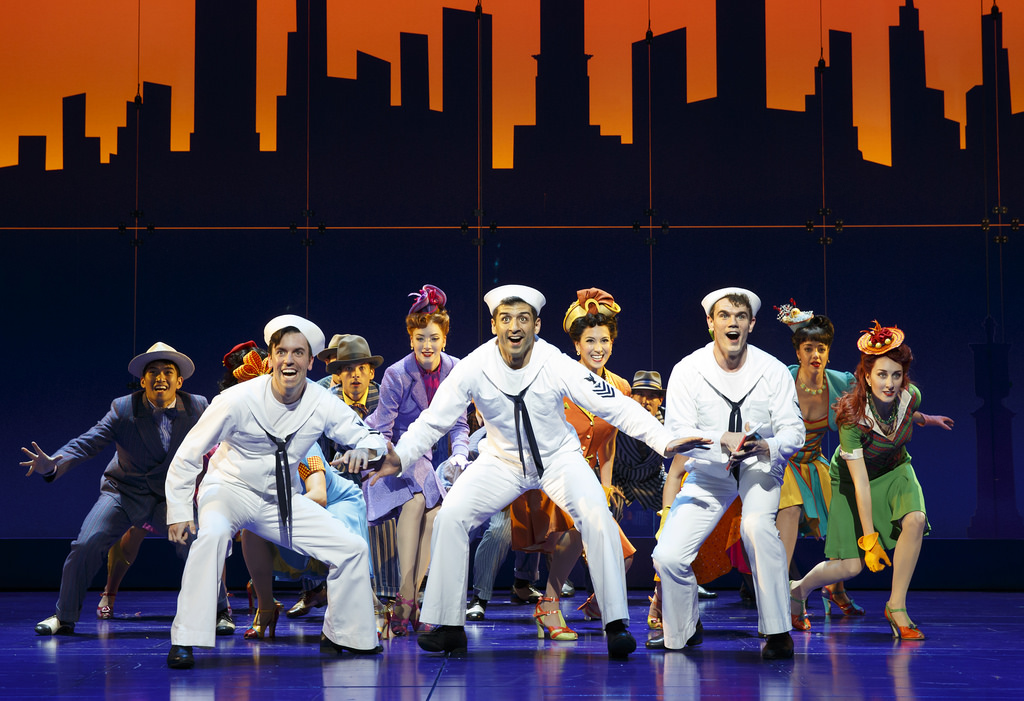 Clyde Alves, Tony Yazbeck, Jay Armstrong Johnson and cast of On The Town, photo by Joan Marcus