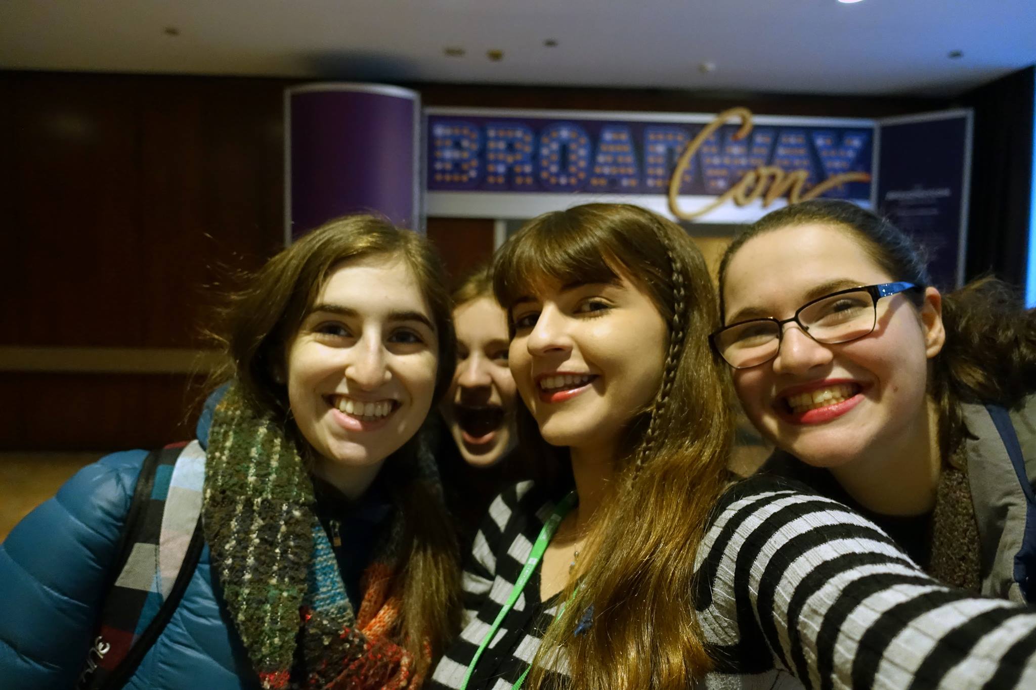 From left to right: Rachel, Evan, Me, and Anabel in front of the Broadway Con marketplace
