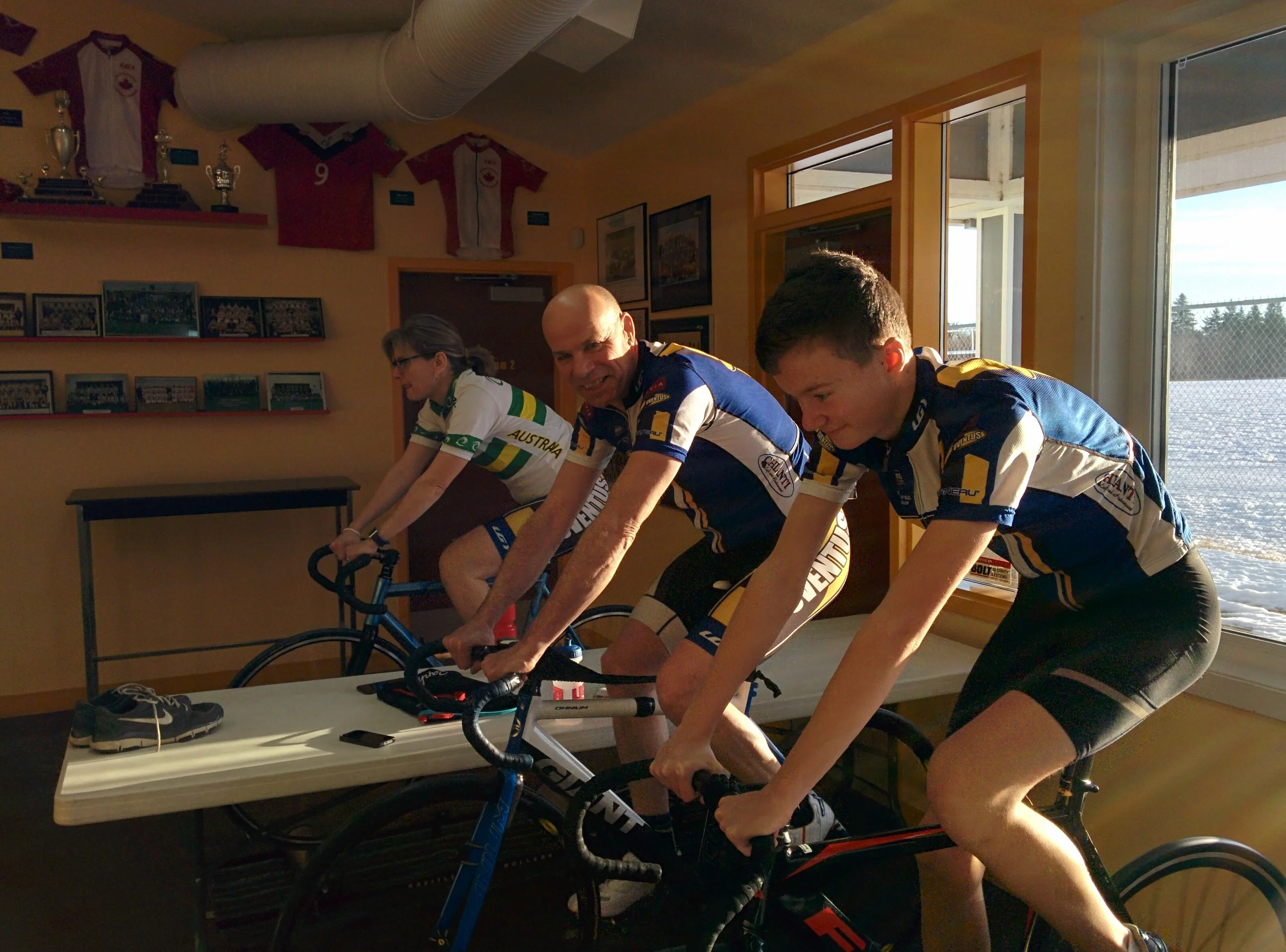Gail, Bill, and Chris warming up . . .