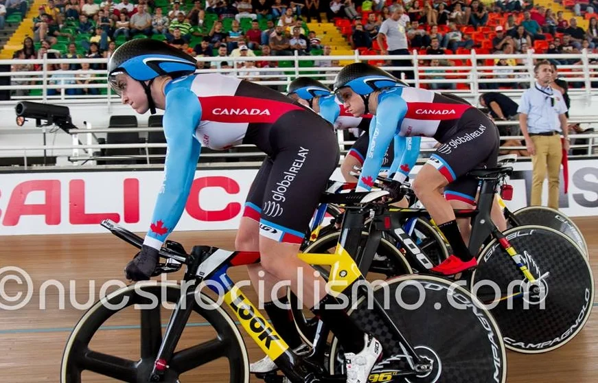 Kinley Gibson launches for the team pursuit qualifier.