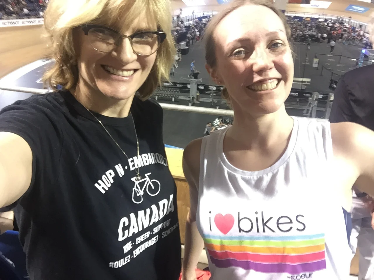 Gail and Lindsay enjoy the action at the World Cup, but are more excited for their own upcoming track time.