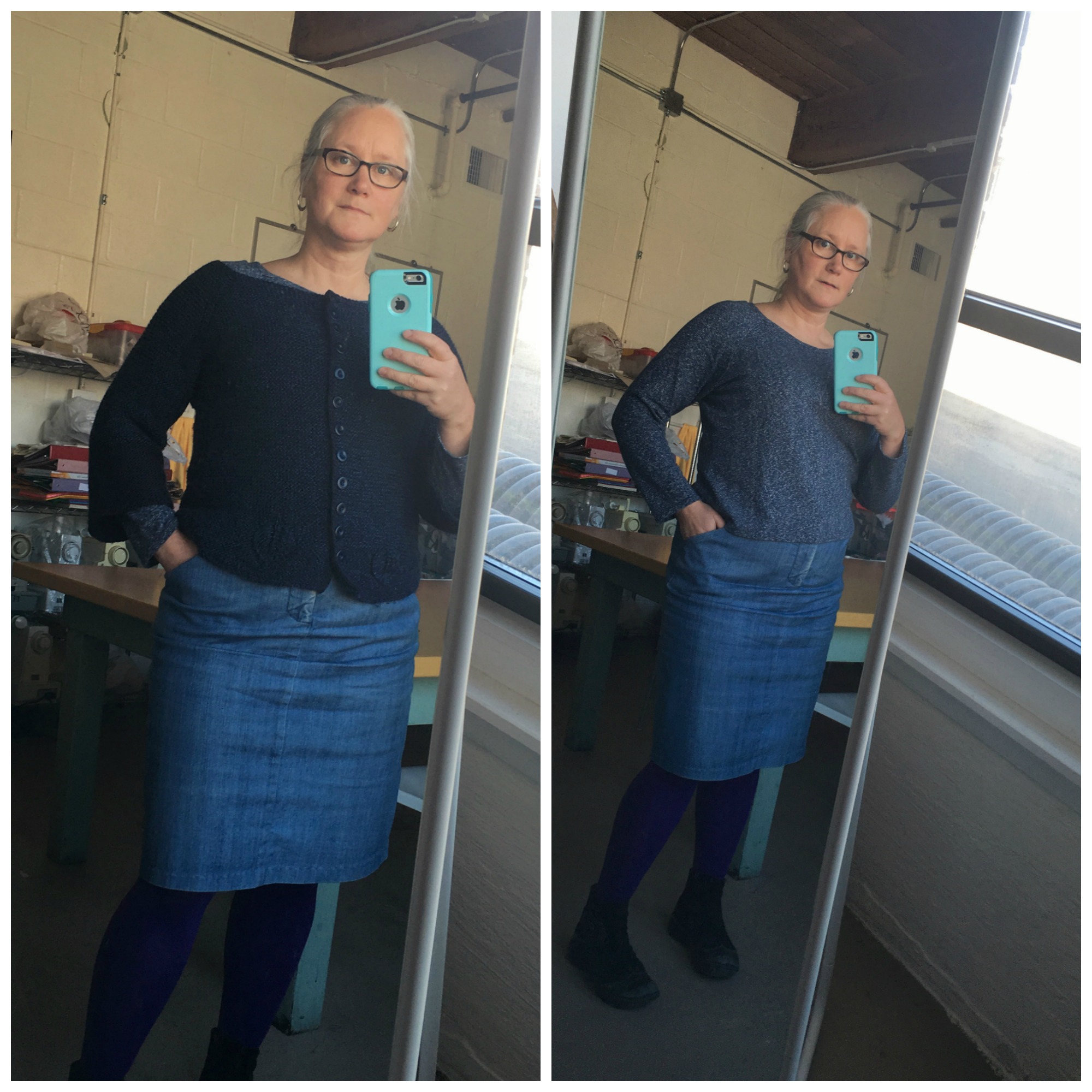 A Linden from October, my trusty denim Moss, and my 2nd Greenfield Cardi...