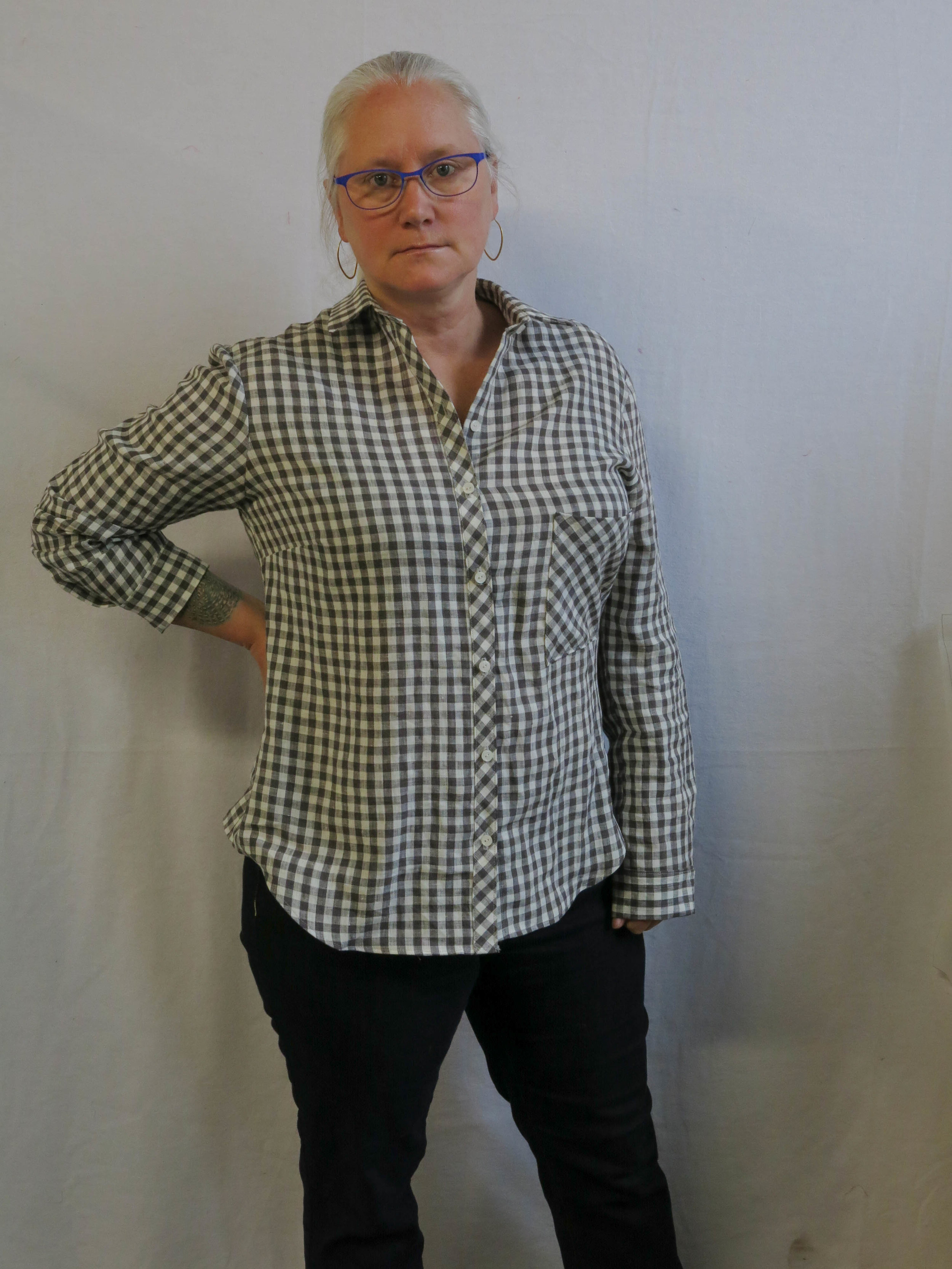 Archer. grey linen check. Pocket too low....