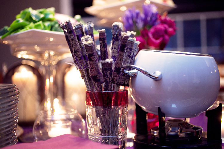 Fabric-wrapped Fondue Forks - Easy DIY that added a lot to the look of the table! Photo by Mollie Wetta Photography