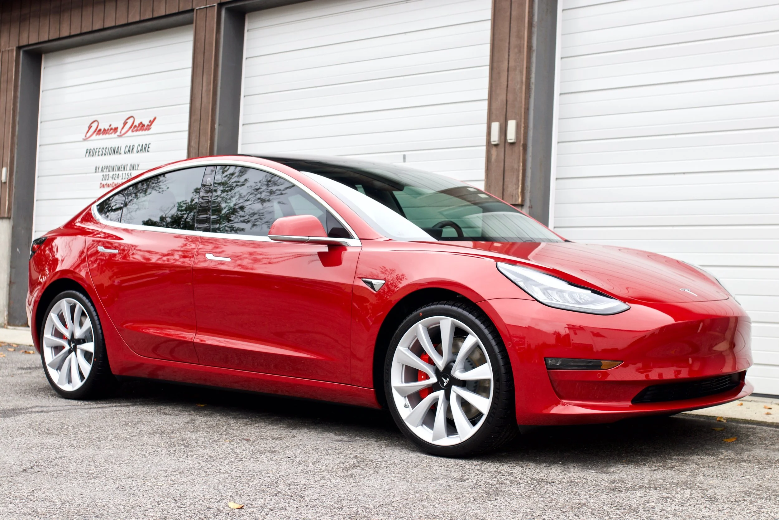 Red Tesla Model 3 Performance Xpel Paint Protection Film and CQuartz