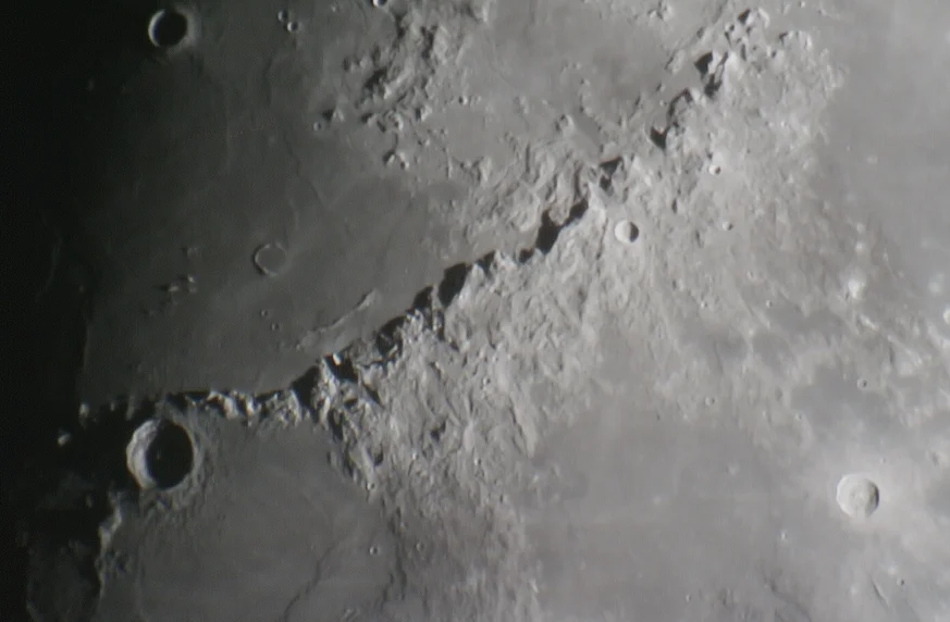 Shadows on the Moon - Mighty Apennine Mountain Range. These moon mountains rise 3-5km above the surface of the moon and were a backdrop of many Apollo 15 moons shots.