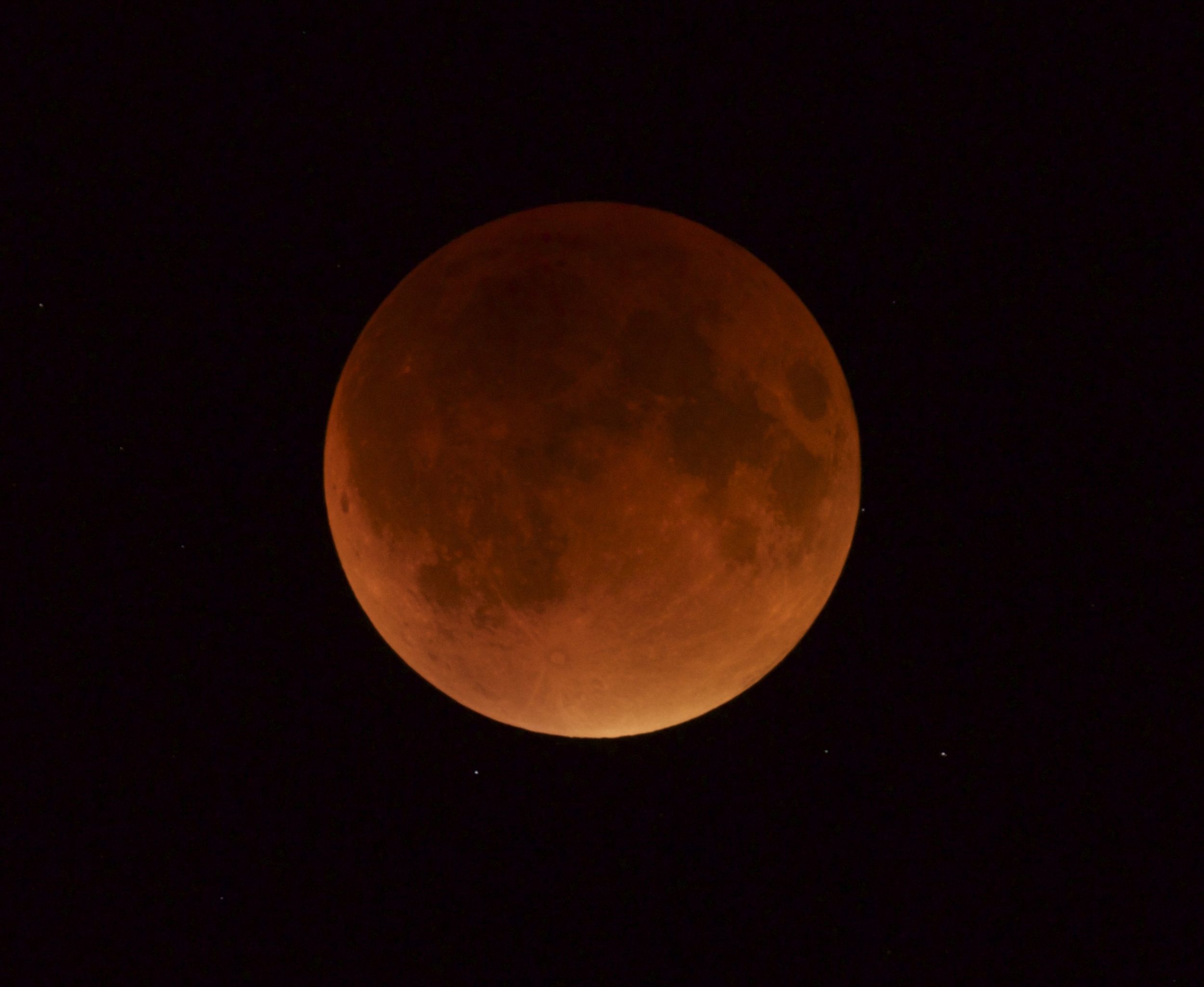 2015 Lunar Eclipse - This is the Super Moon/Total Eclipse of 2015. The image was taken at Rocky Road Observatory with an ED80mm Scope and a Canon 700D. The Eclipse was at Totality at approximately 10:47pm. This was a 2.5sec exposure at 10:50pm. There was no apocalypse last night but a friend in Honduras stated that there was a 4.5 level earthquake...