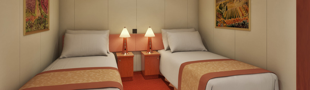 An Interior stateroom is the most affordable way to cruise, and Carnival Freedom's interiors are not just cozy, but are full of things you'd expect from any Carnival stateroom: a full private bathroom, Carnival Comfort Collection linens and just-a-call-away 24-hour room service.