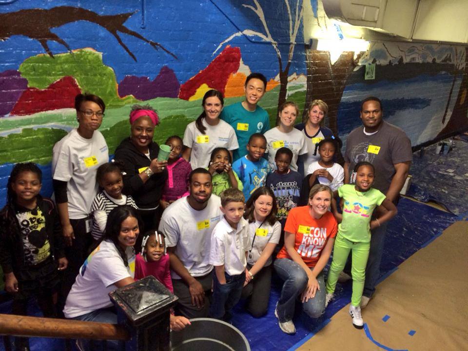 The second grade painters and their volunteer co-painters.