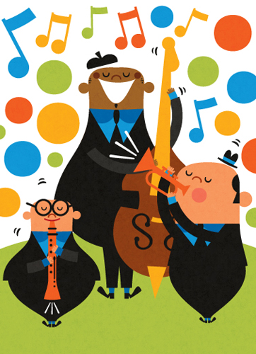 Title: Jazz Trio Illustrator: Steve Mack All inquiries for images can be sent to: Steve Mack Illustrator steve@stevemack.com Lori Nowicki Painted Words Licensing Agent lori@painted-words.com