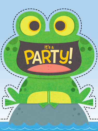 Title: Cute Frog Party Invite Illustrator: Steve Mack All inquiries for images can be sent to: Steve Mack Illustrator steve@stevemack.com Lori Nowicki Painted Words Licensing Agent lori@painted-words.com