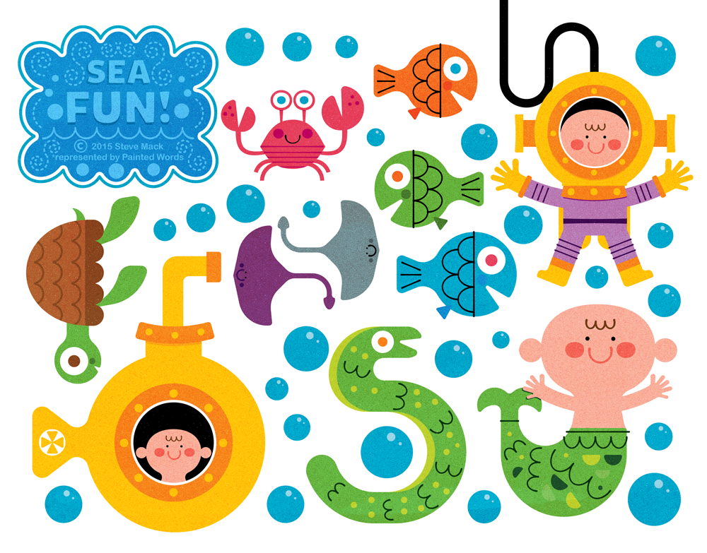 Title: Sea Fun Collection Part 1 By Steve Mack Illustrator: Steve Mack All inquiries for images can be sent to: Steve Mack Illustrator steve@stevemack.com Lori Nowicki Painted Words Licensing Agent lori@painted-words.com