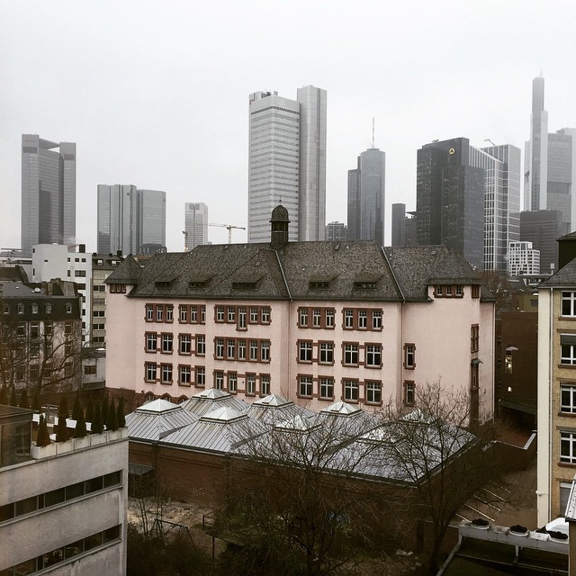 The view from our hotel window. Frankfurt am Main, the dynamic and international financial and trade fair city with the most imposing skyline in Germany.