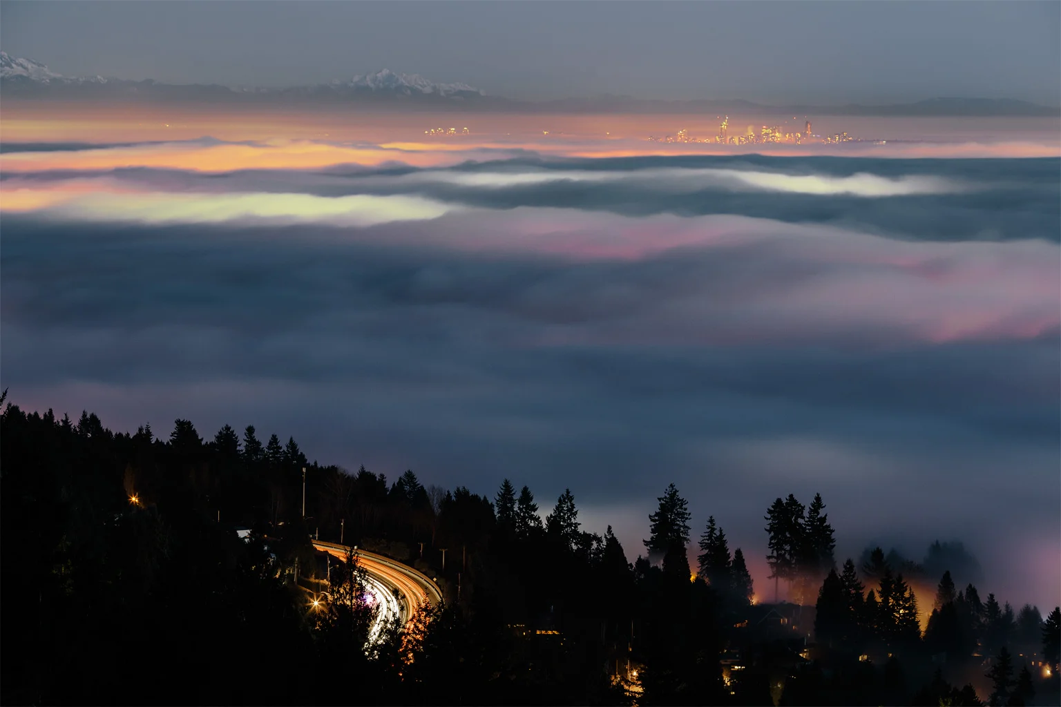 Vancouver fog seen from Cypress Mountain, West Vancouver, B.C.