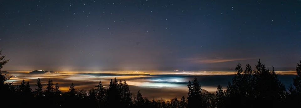 Stars seen above the fog over Vancouver. Taken from Cypress Mountain Lookout, West Vancouver, B.C.