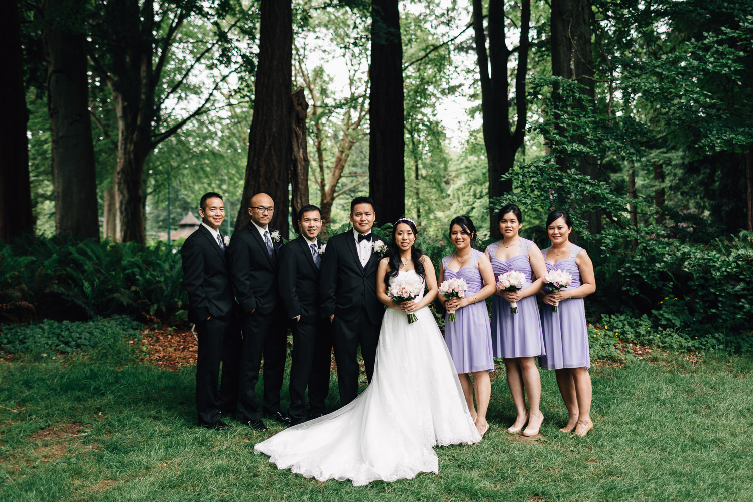 bridal party portrait in stanley park wedding
