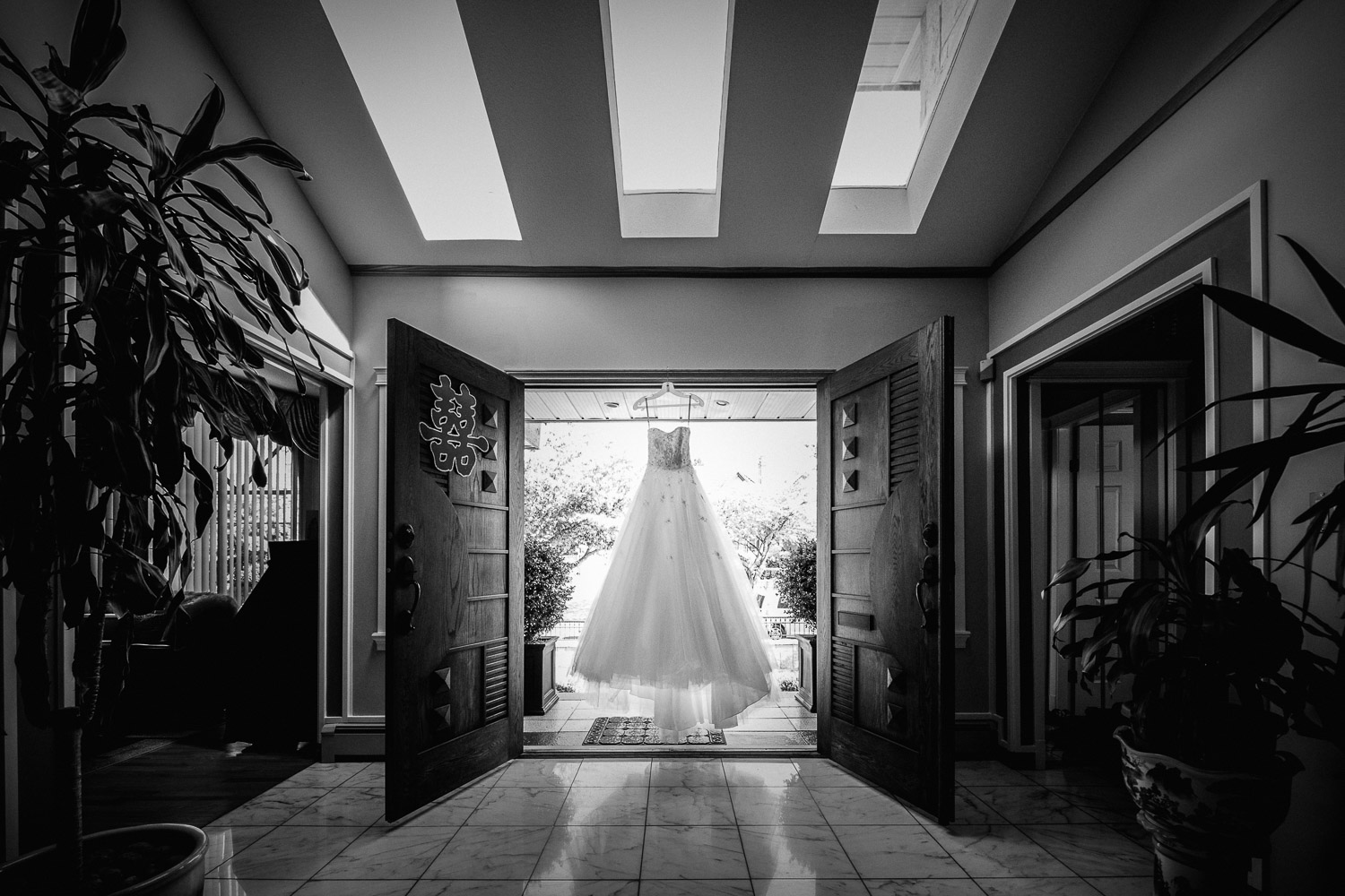 wedding dress of bride burnaby wedding photography black and white
