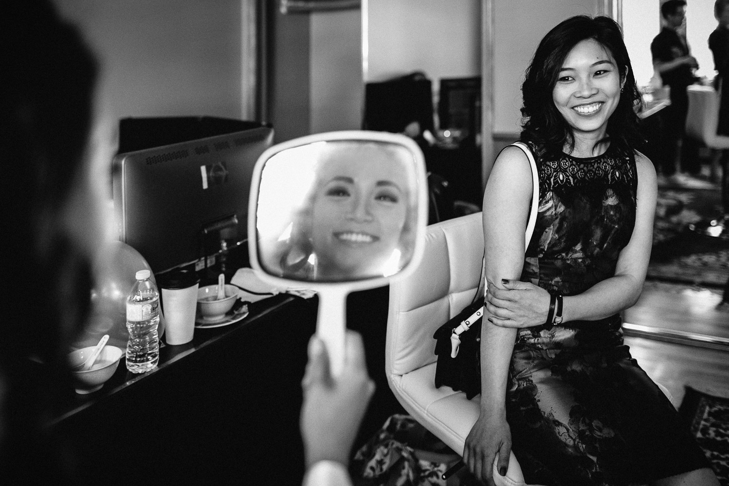 bride's friend black and white wedding photography getting ready in burnaby