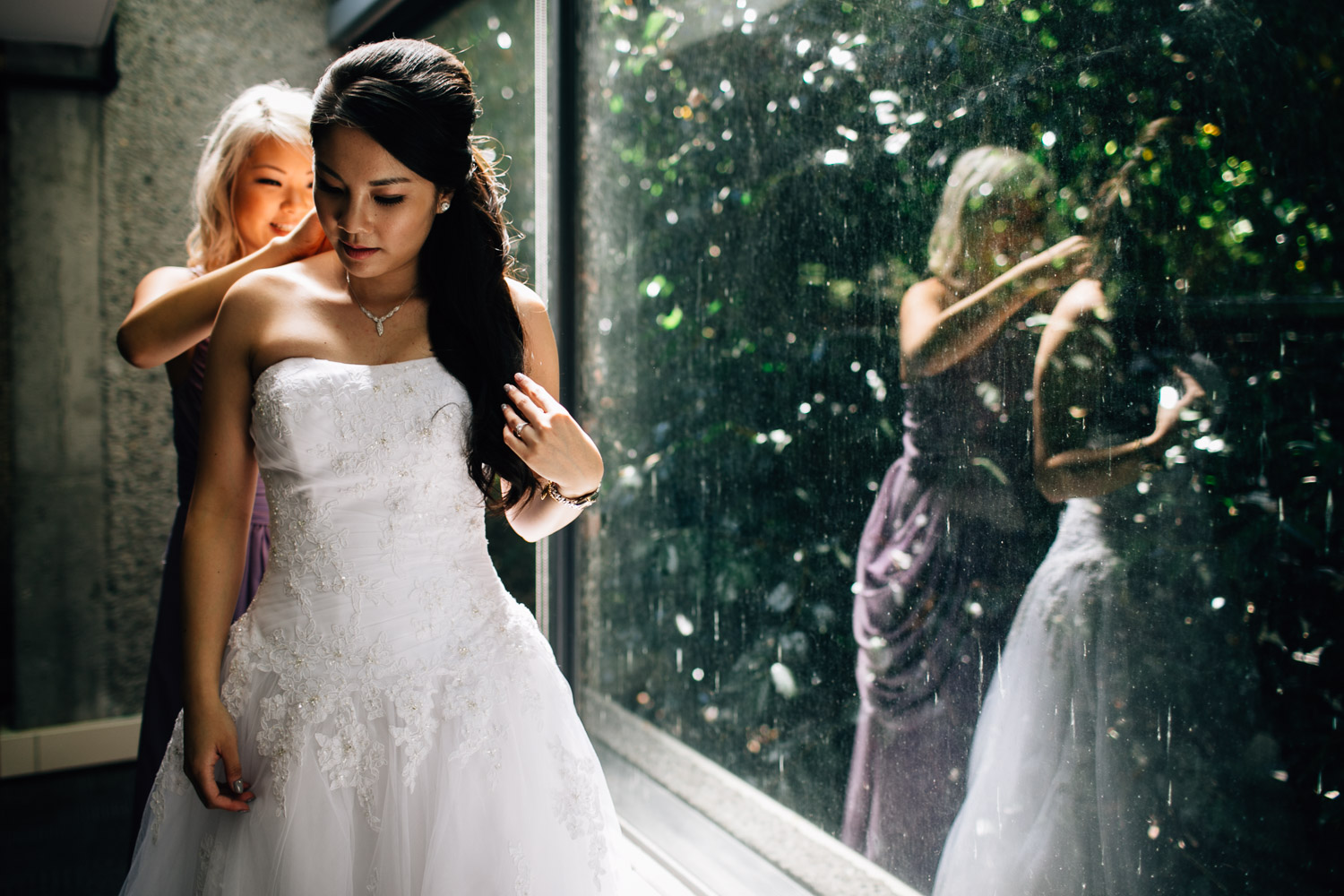 bride getting ready at ubc sage bistro wedding ceremony vancouver