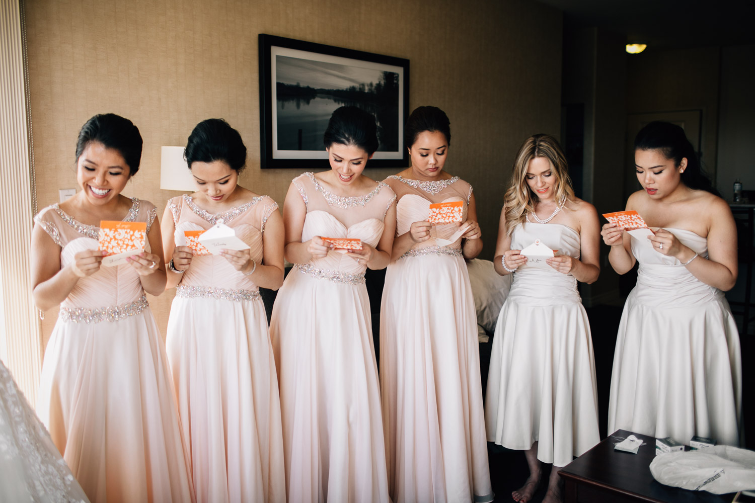 bridesmaids opening gifts