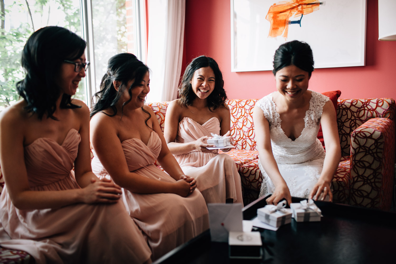 bride and bridesmaids at opus hotel in yaletown vancouver bc