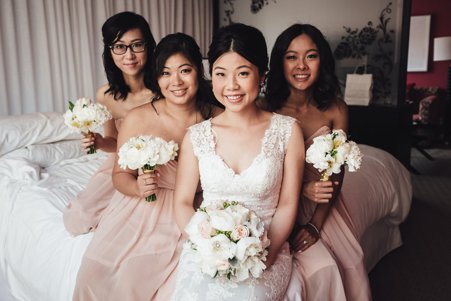 bride and bridesmaids in opus hotel in vancouver bc wedding photography