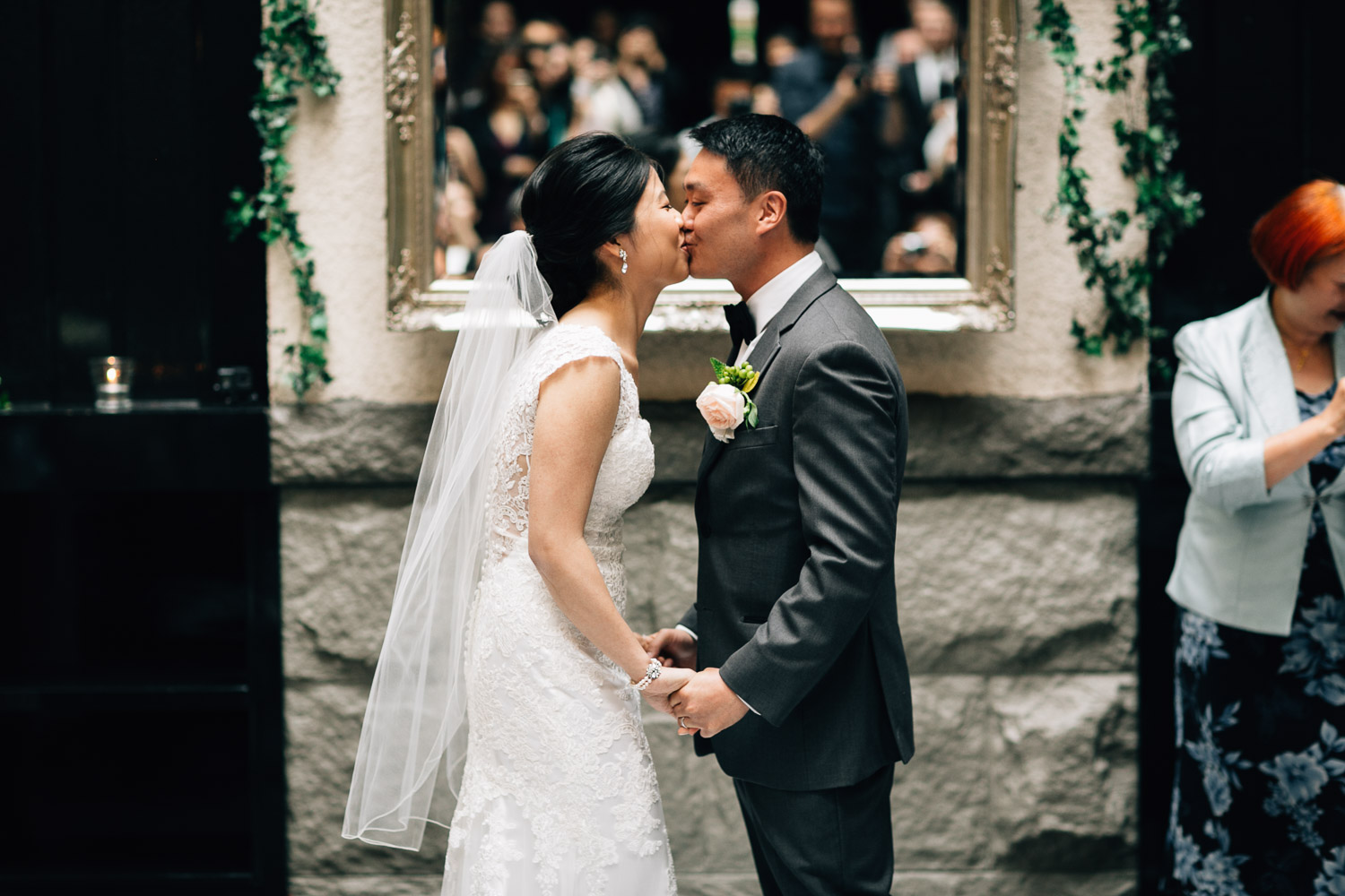 brix and mortar wedding ceremony first kiss in yaletown vancouver bc photography